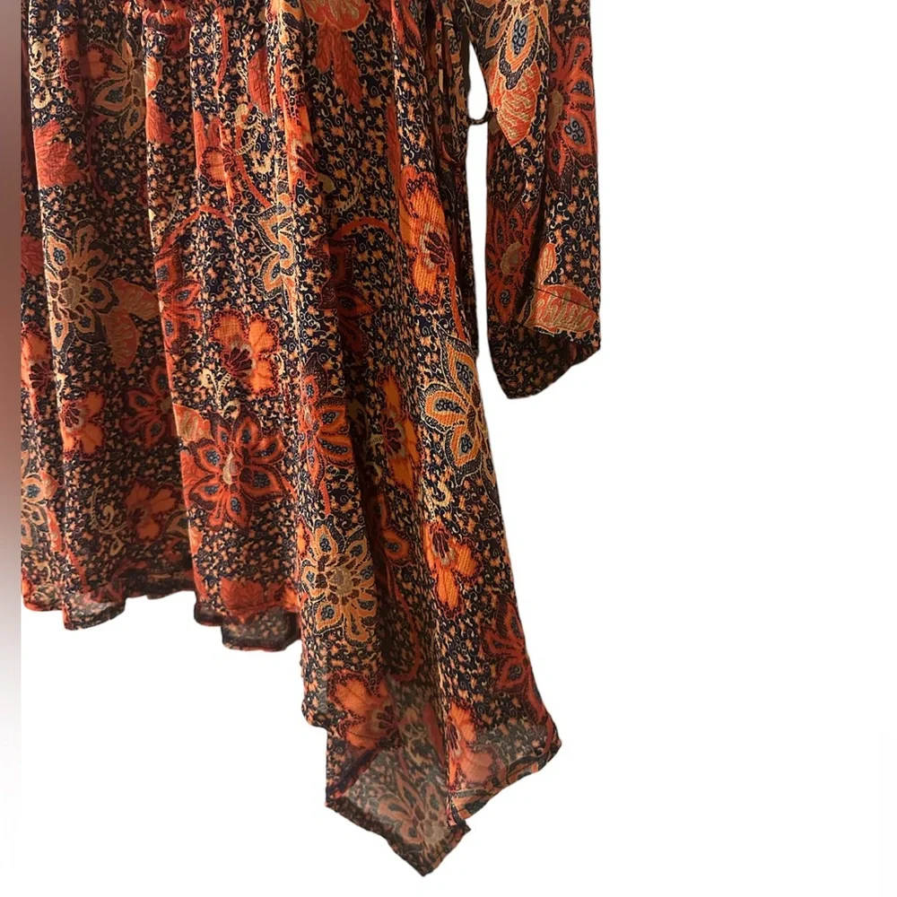 Free People Teegan Floral Faux Wrap Long Sleeve Mini Dress Size S NEW with Tag